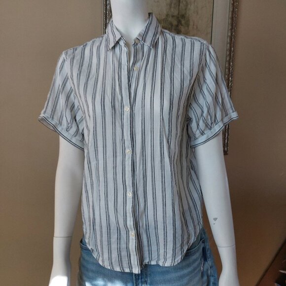Lucky Brand Women's Relaxed Printed Workwear Striped Cotton Shirt - Picture 1 of 11